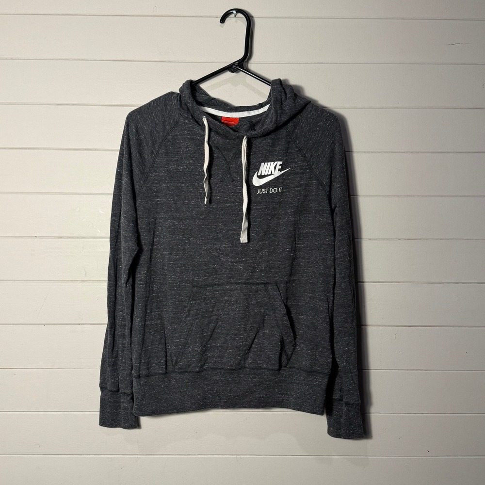 Nike Gym Vintage Pullover Hoodie Womens Small Gray Just Do It Logo Sweatshirt - Picture 1 of 7